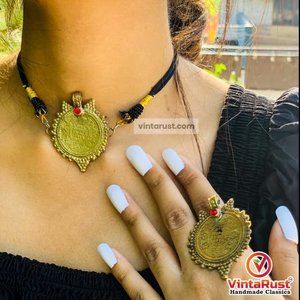 Vintage Coin Jewelry Set- Choker Necklace, Ring and Earrings- Vintage JewelrySet